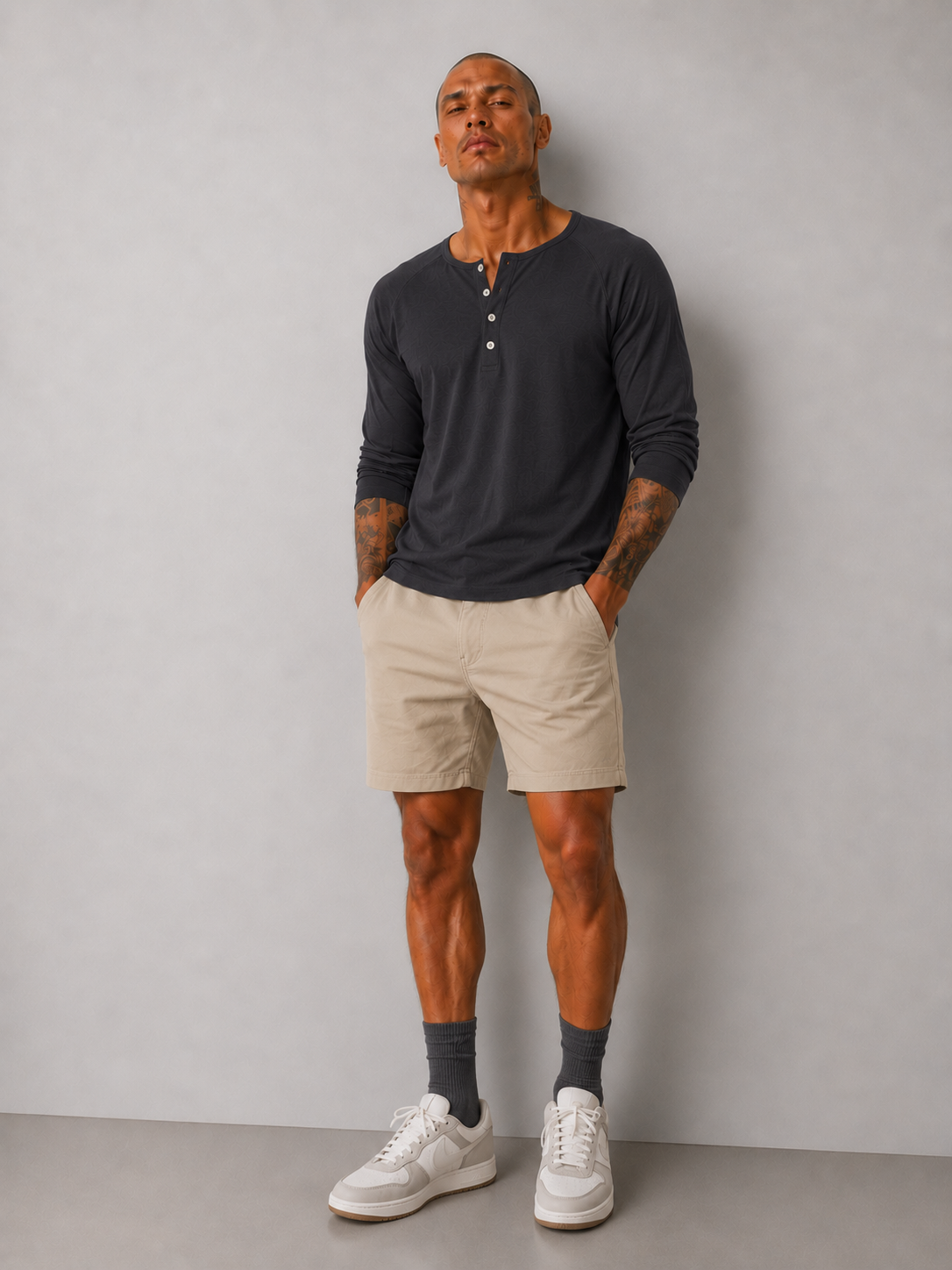 Henley Shirt Slub - Anthracite