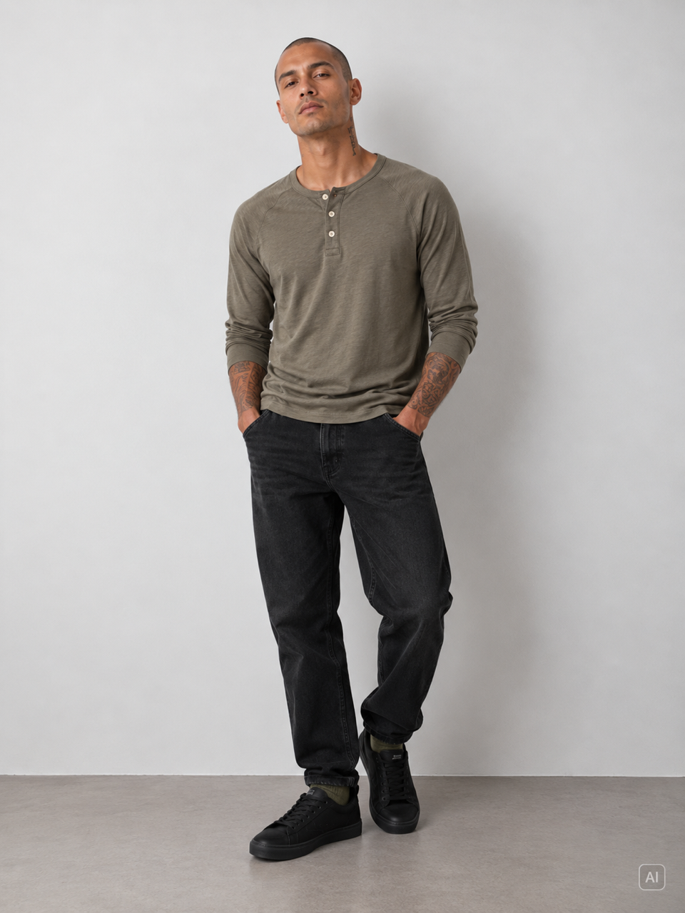 Henley Shirt Slub - Olive