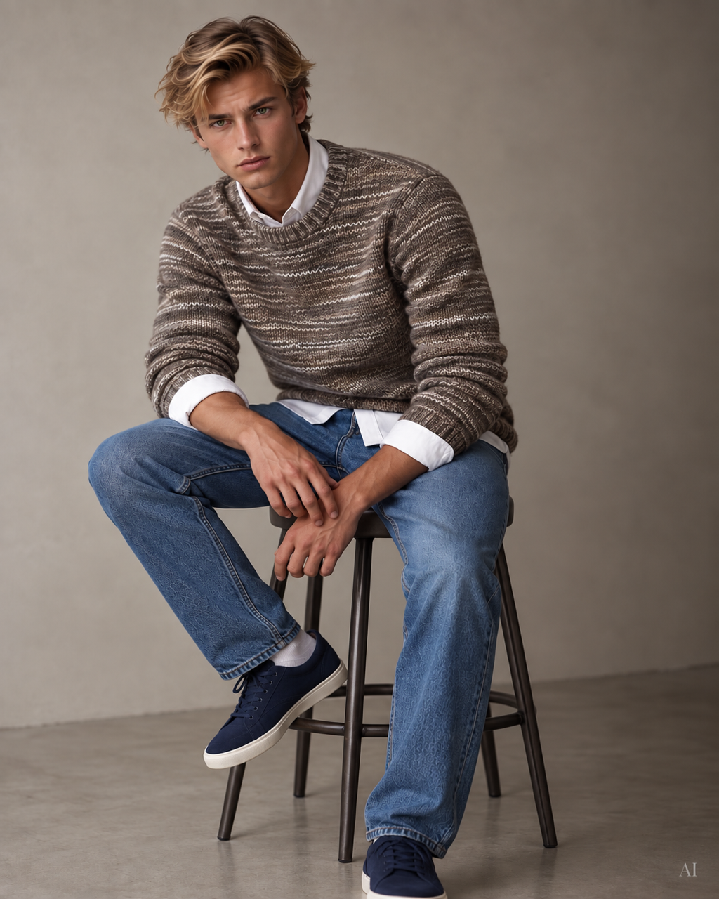 Mouline Pullover - Olive Mouliné