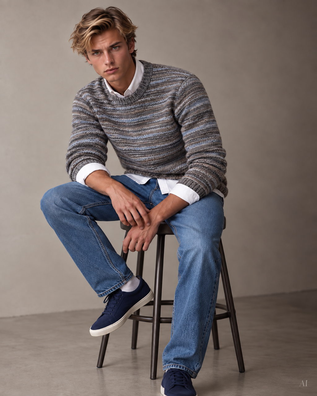 Mouline Pullover - Navy Mouliné
