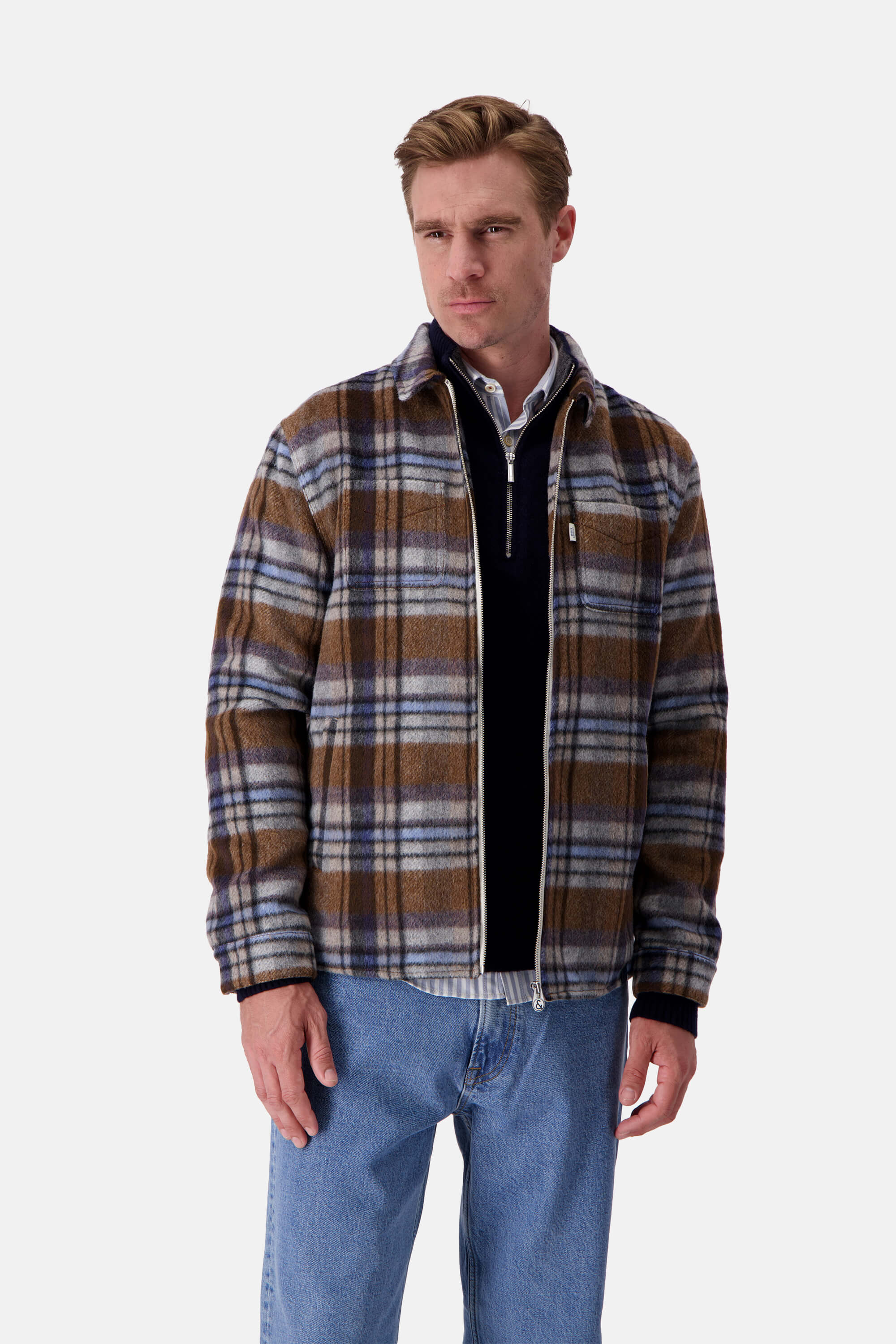 Worker Jacket-Zipped - Tobacco Check