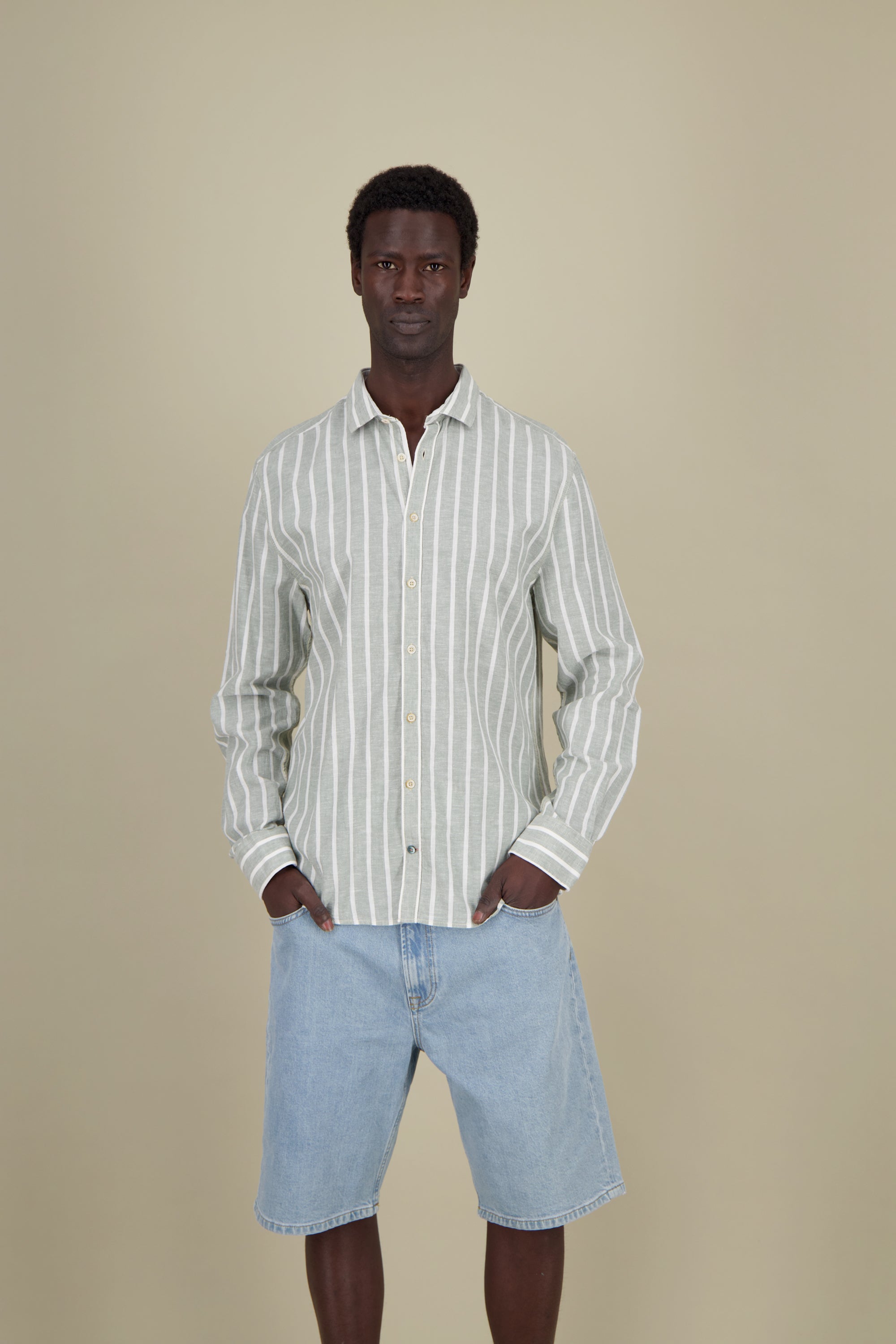 Linen Shirt striped - Wasabi Stripes