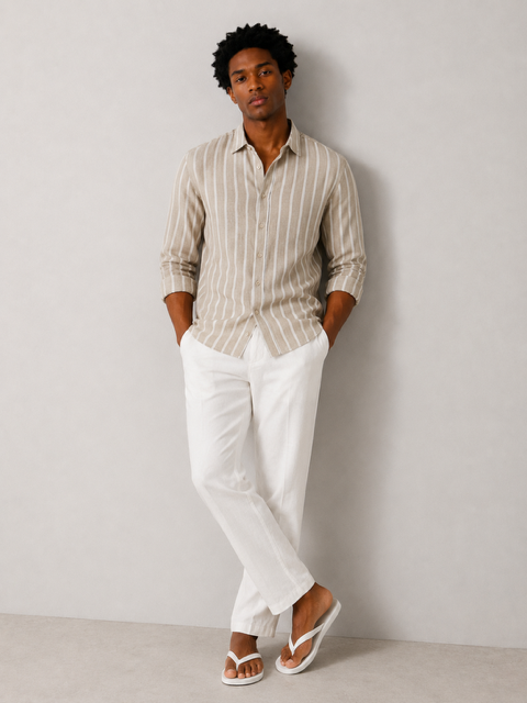 Striped Shirt Linen Blend - Tent Stripes