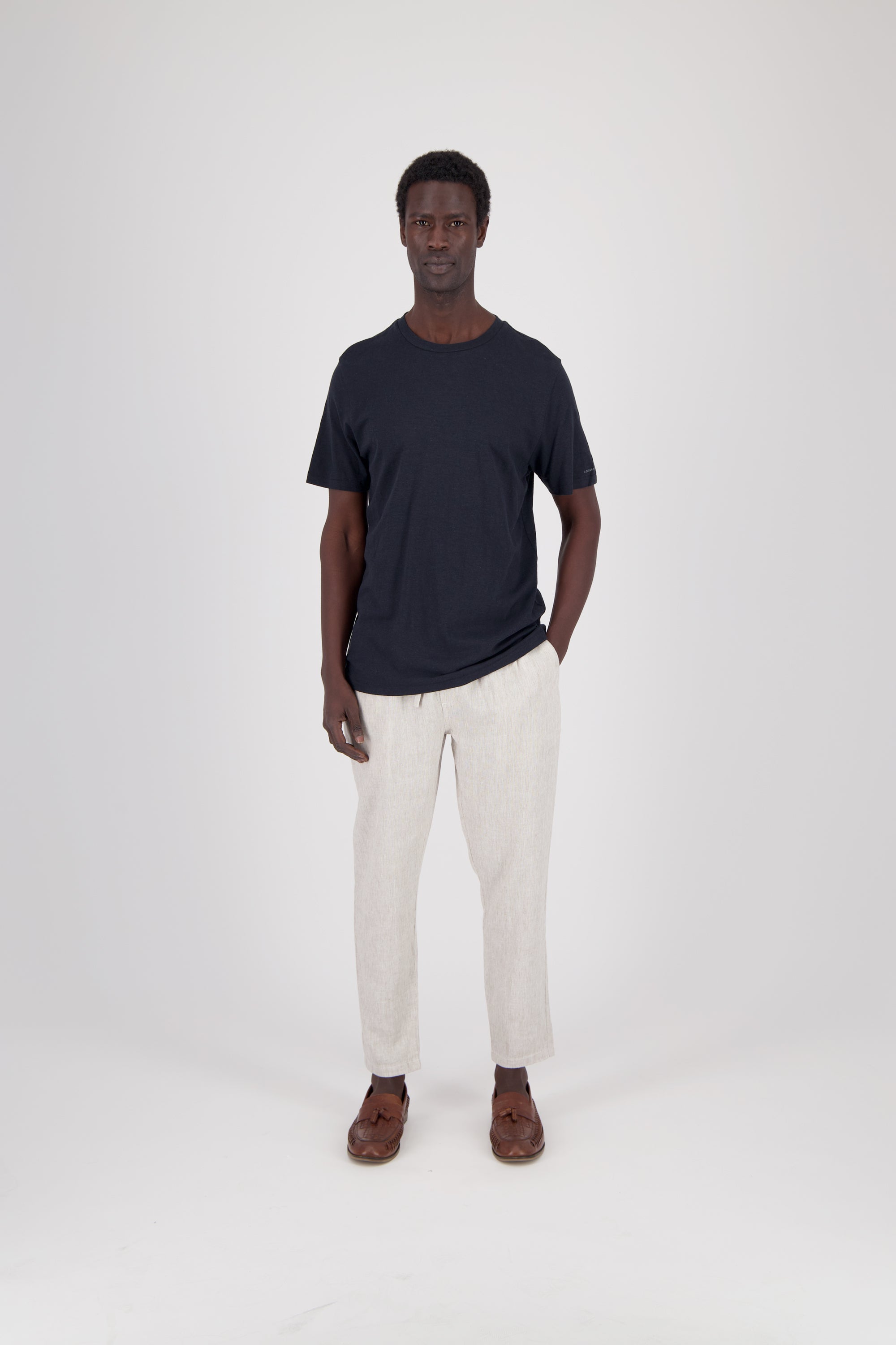 Hose Leinen Blend Melange - Fugu-White