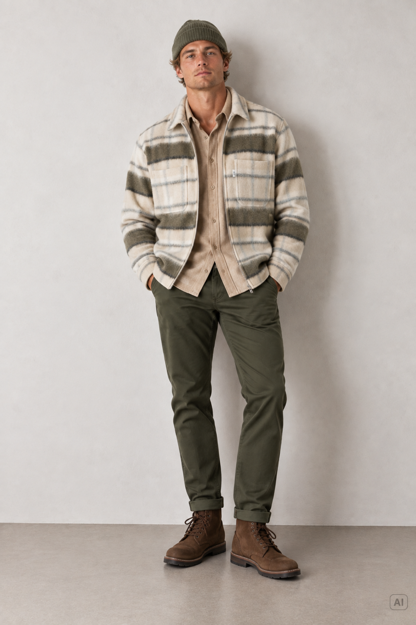 Worker Jacket - Zipped Hunter Check