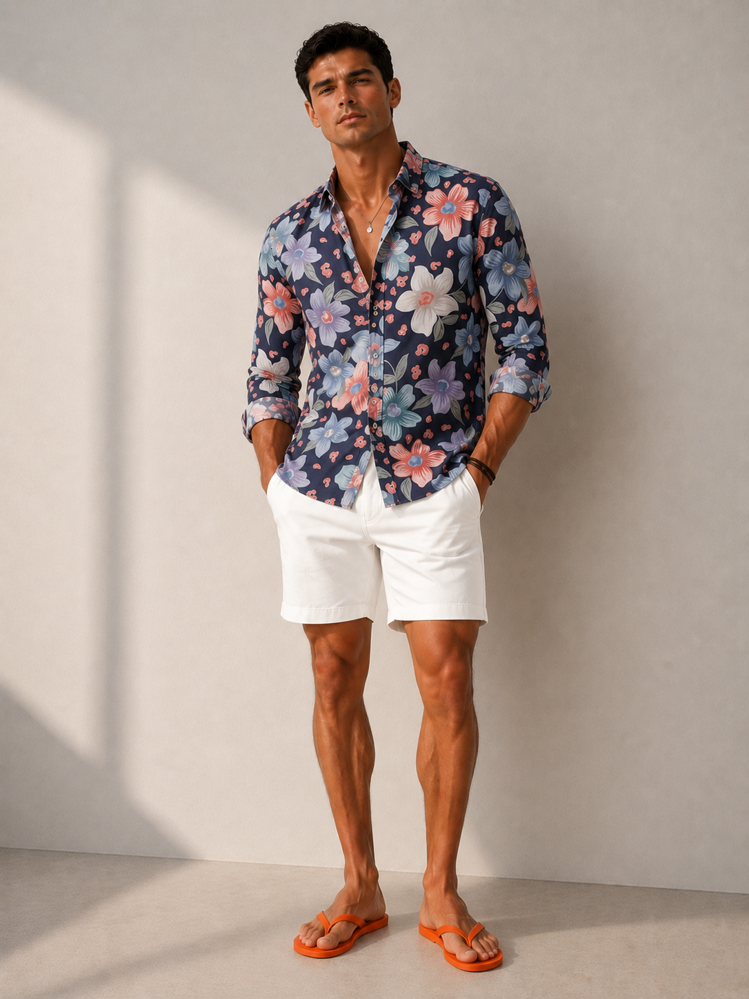 Hemd gemustert - Navy Flowers