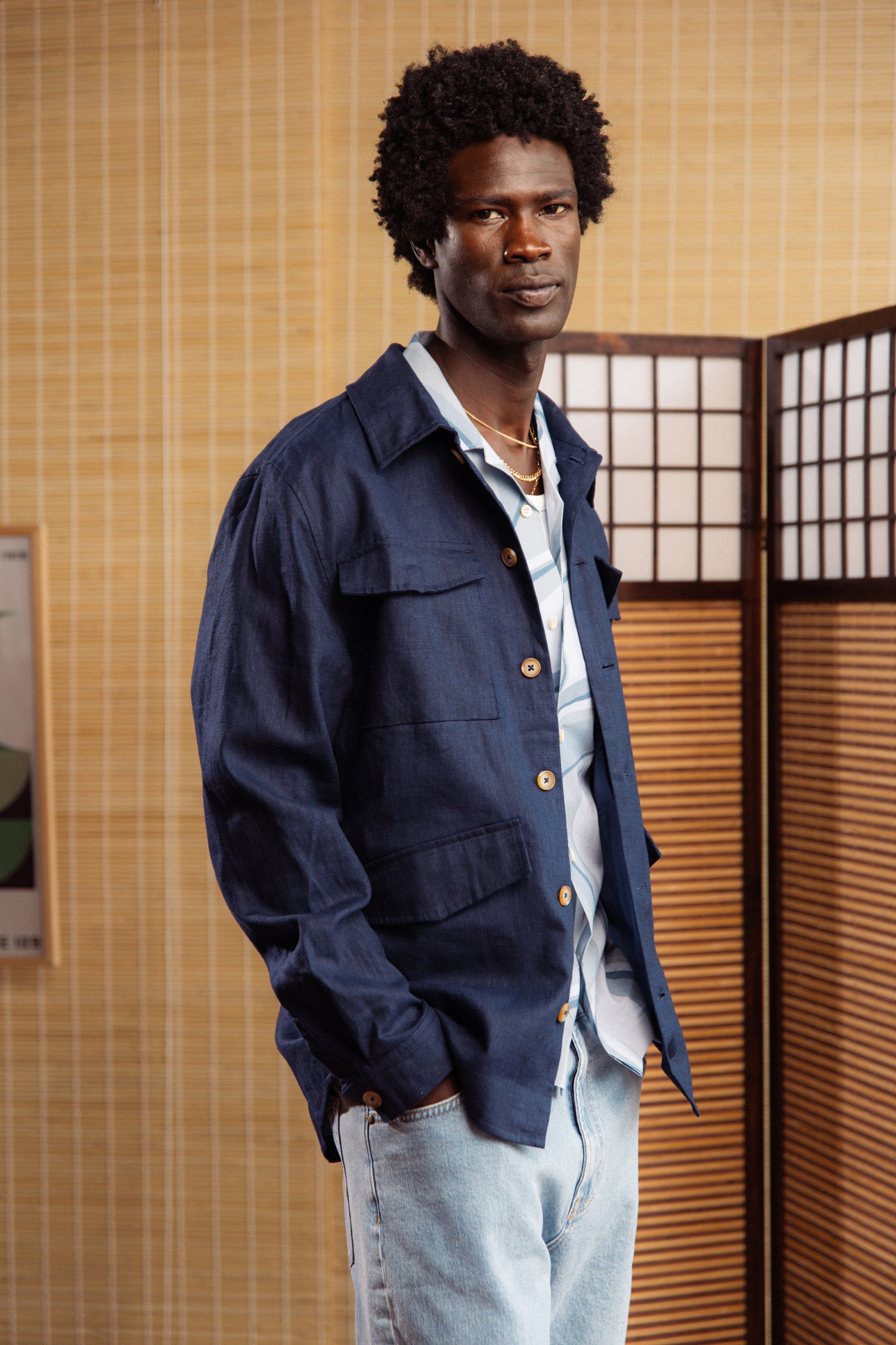 Safari Shirt Linen Blend - Navy