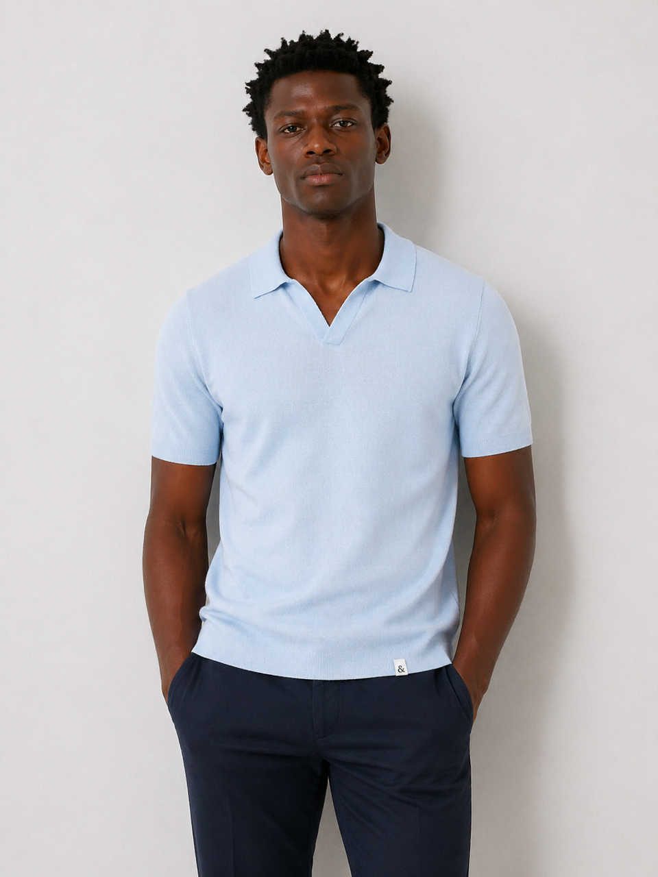 Boucle Strick Polo - hellblau