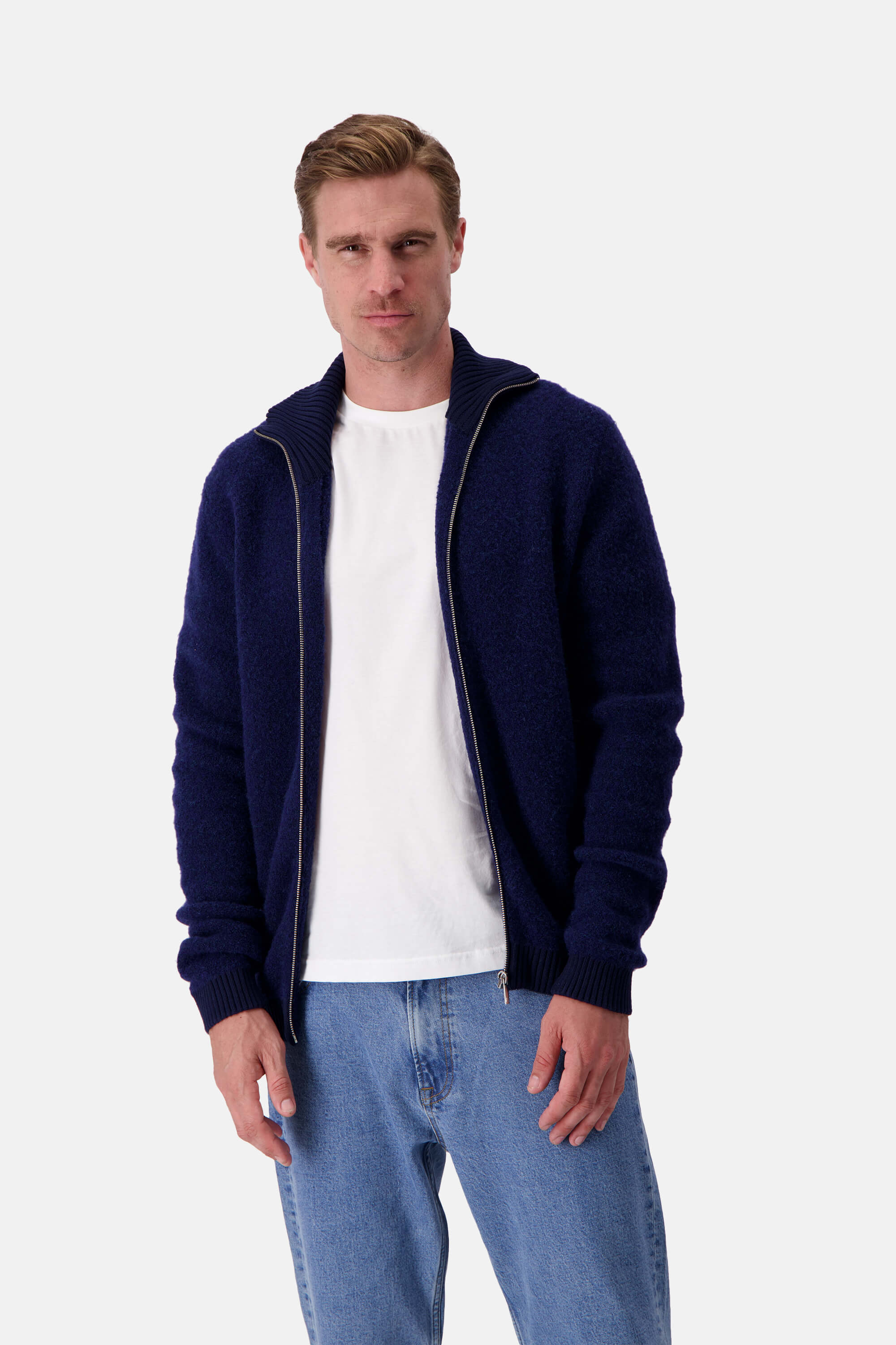 Zip Strickjacke-Bouclé - Navy