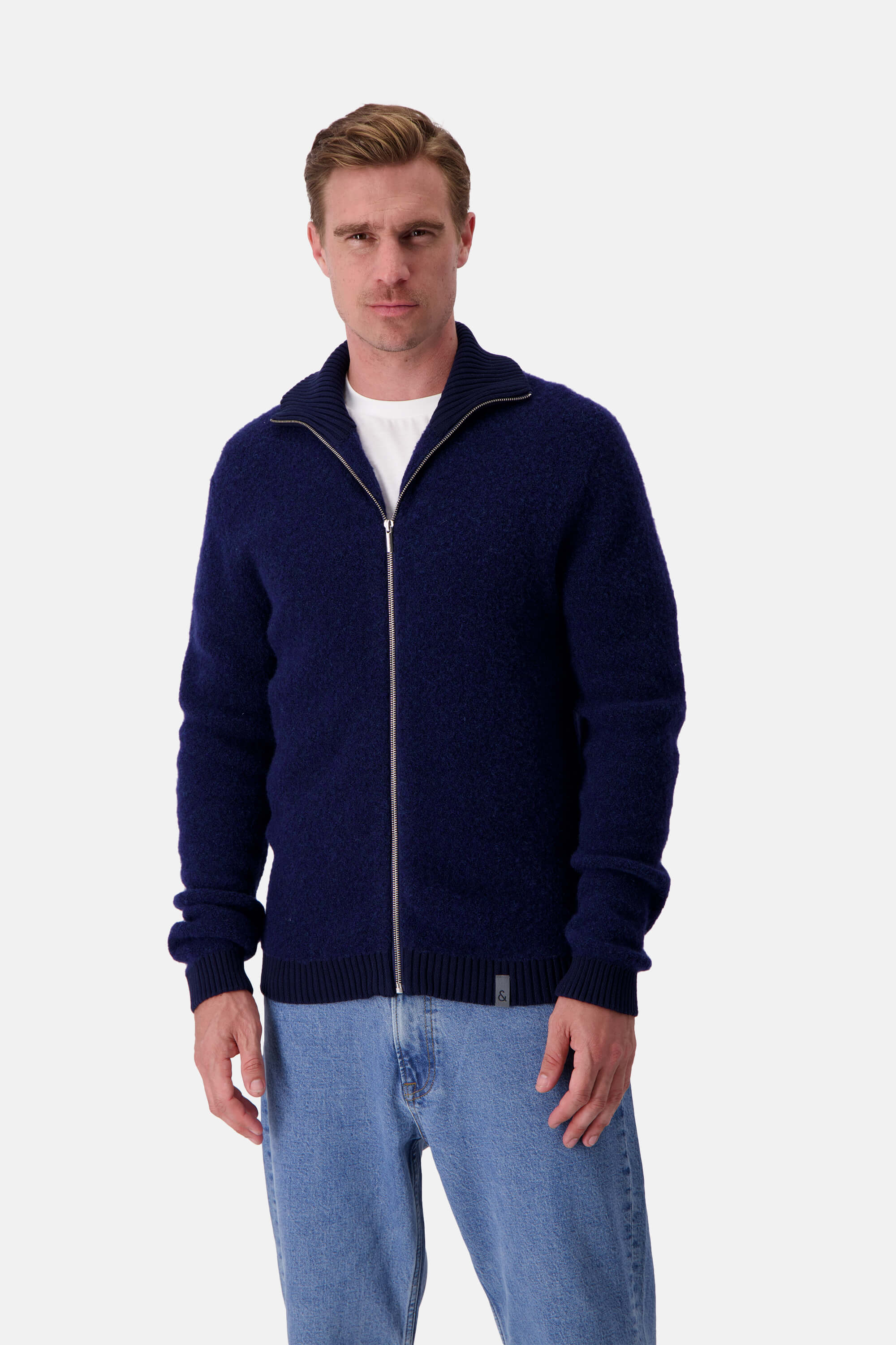 Zipped Cardigan-Bouclé - Navy