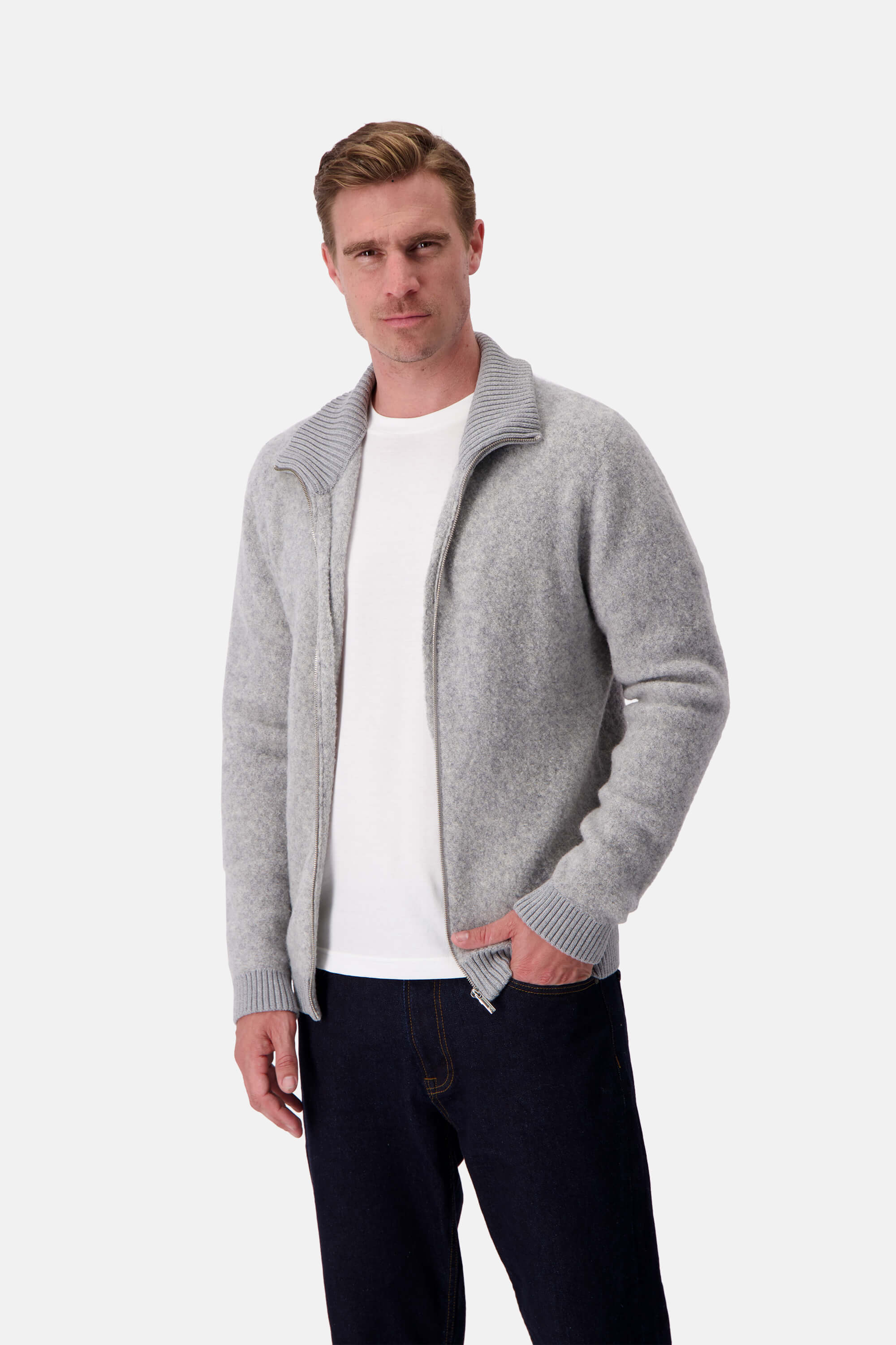 Zipped Cardigan-Bouclé - Silver