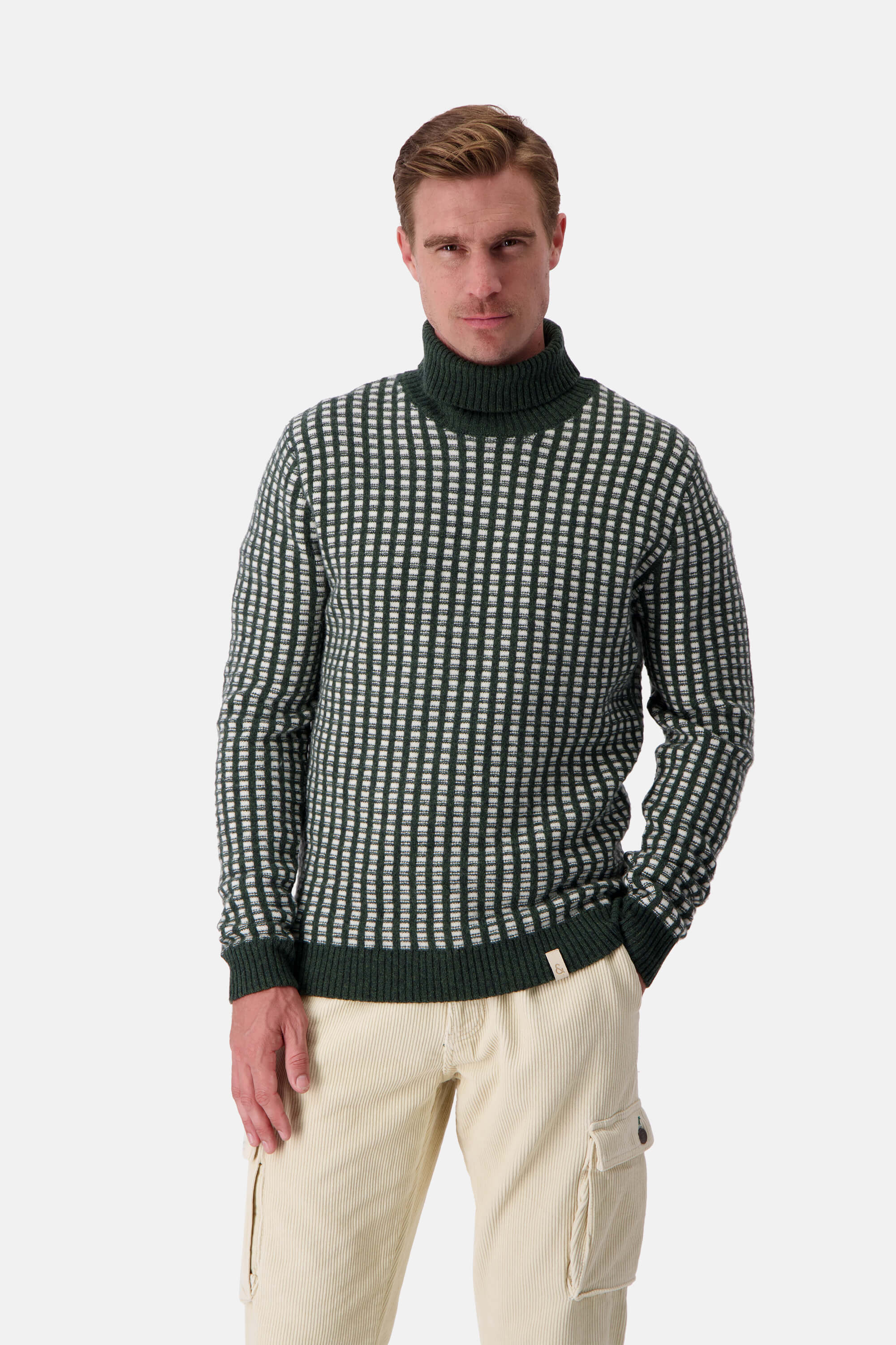 Knitted Jumper-checked - Yucca-Offwhite