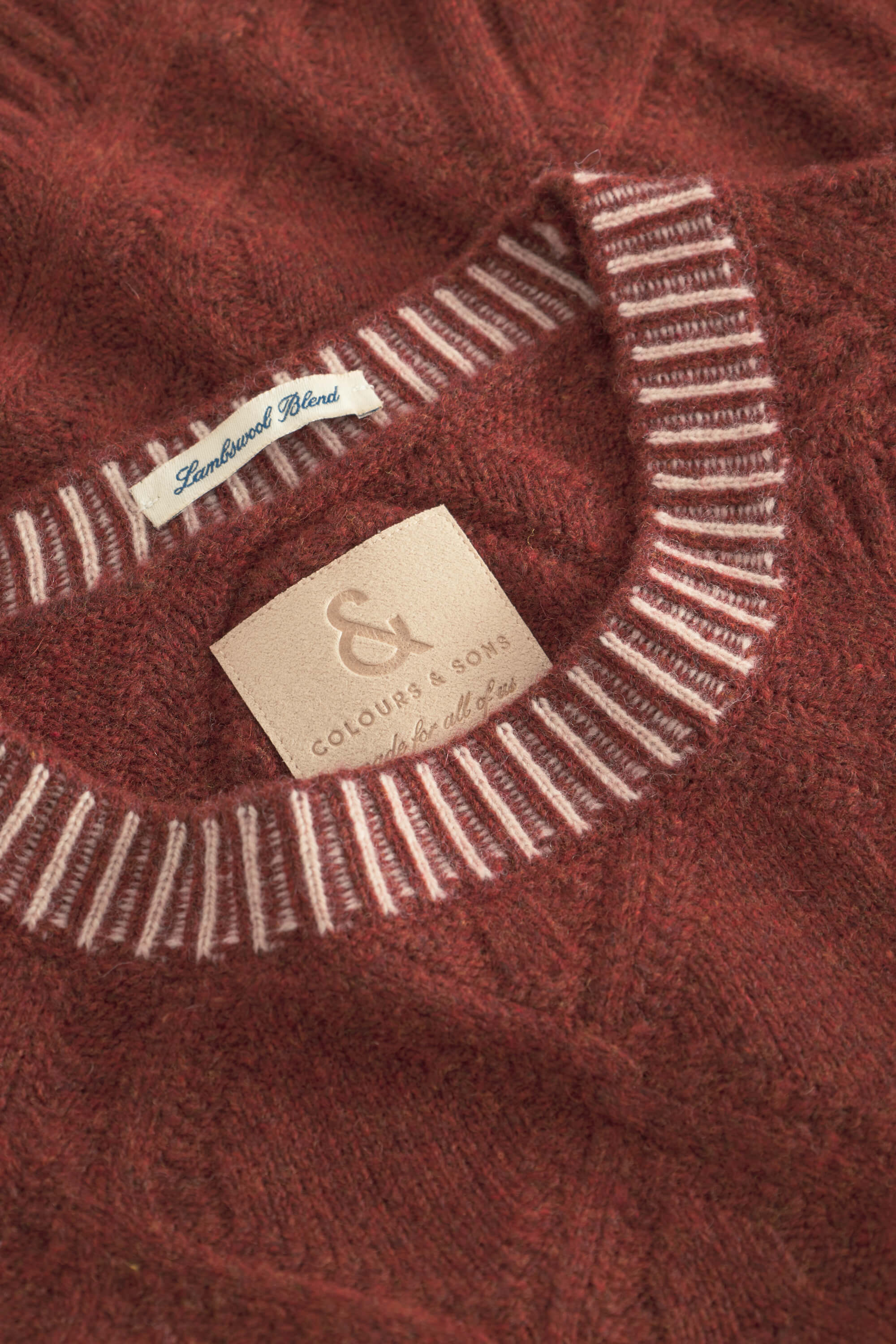 Herren Strickpullover mit Kontrastkragen und -bündchen von Colours&Sons, brandy, Lambswool-Mischung