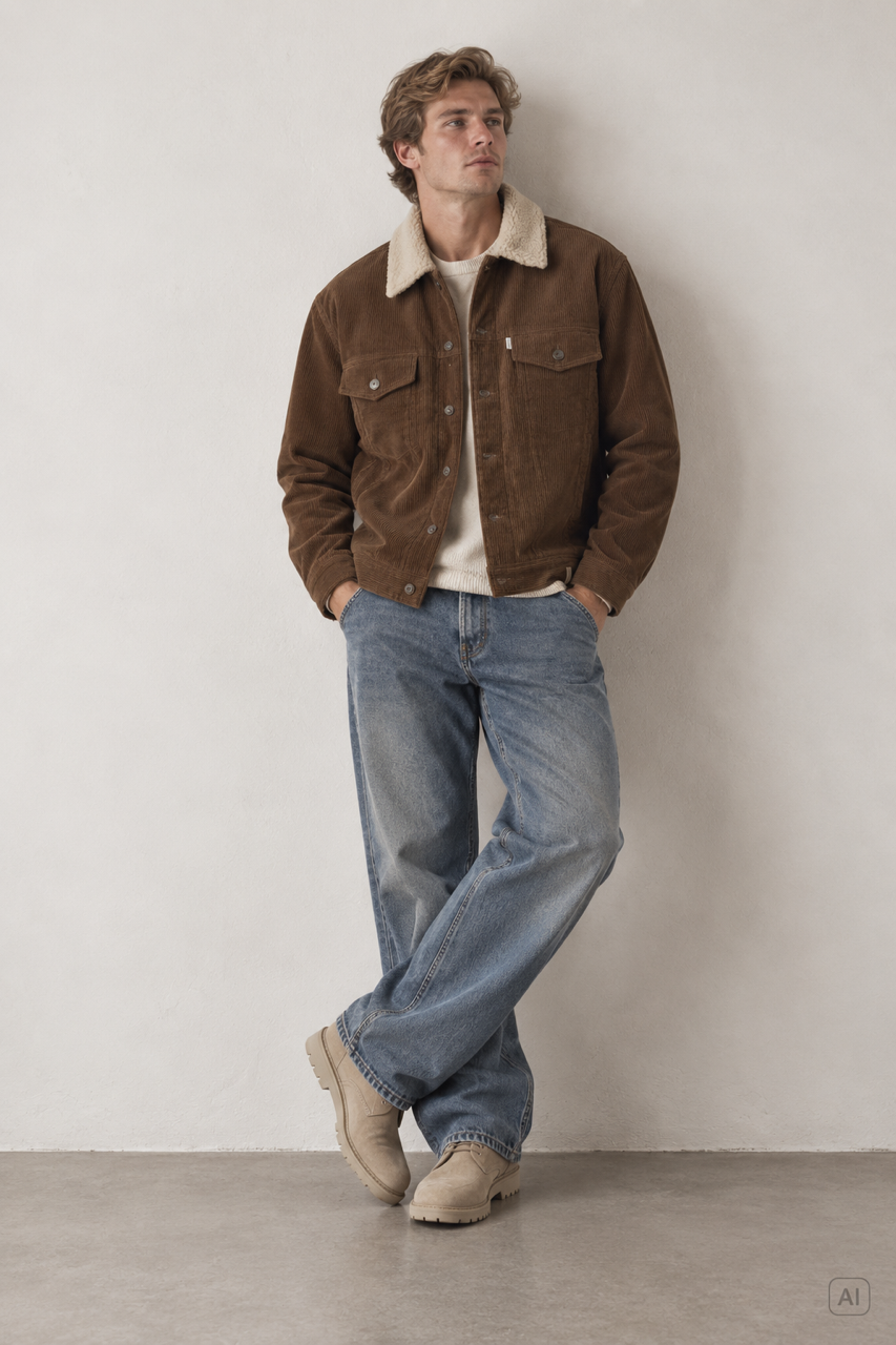 Cord Trucker Jacke-Fellkragen - Soil
