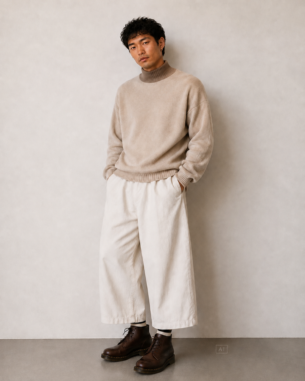 Stehkragenpullover Wollmischgewebe - Offwhite