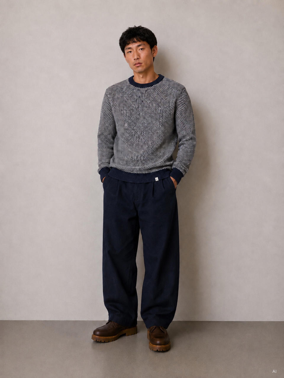 Pullover Popcorn - Navy-Steel