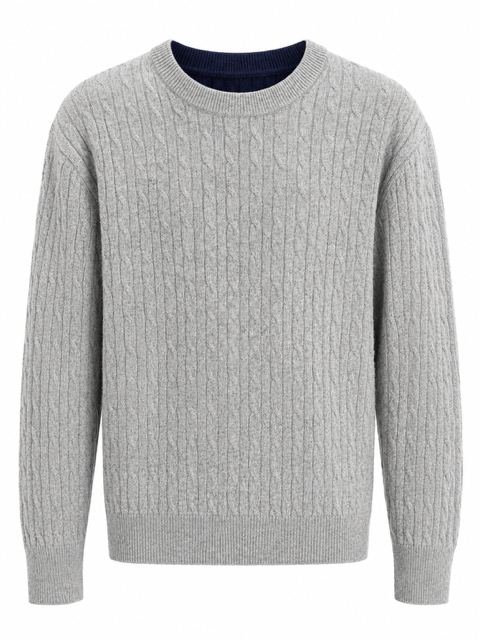 Kaschmir Pullover - Zopf Grau