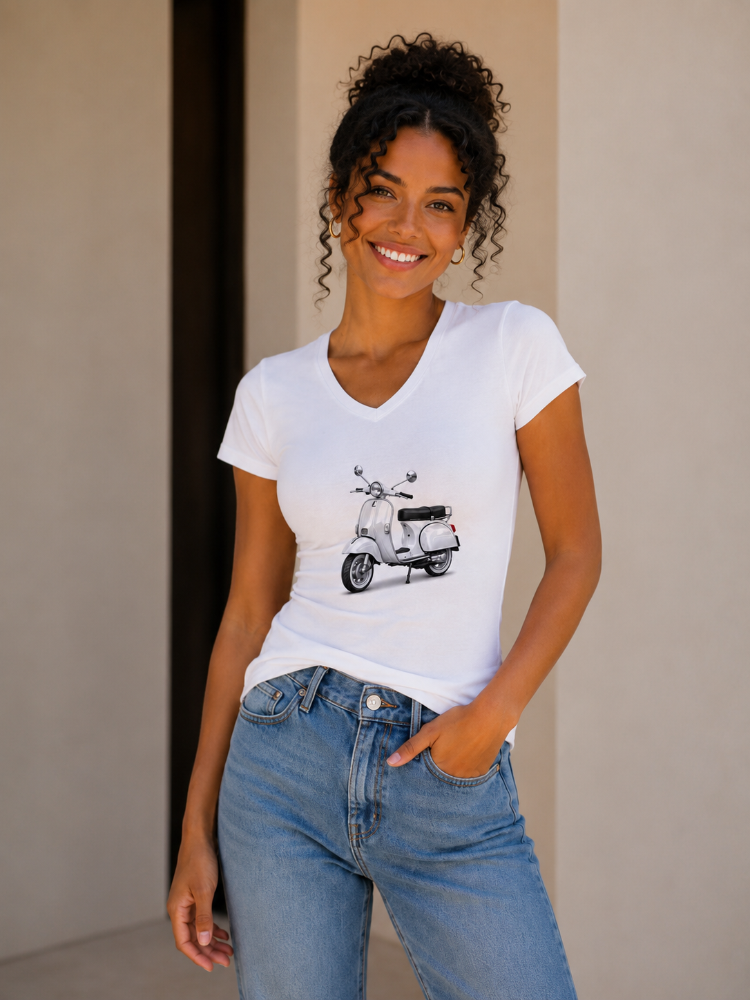 T-Shirt, Vespa, Damen, Weis