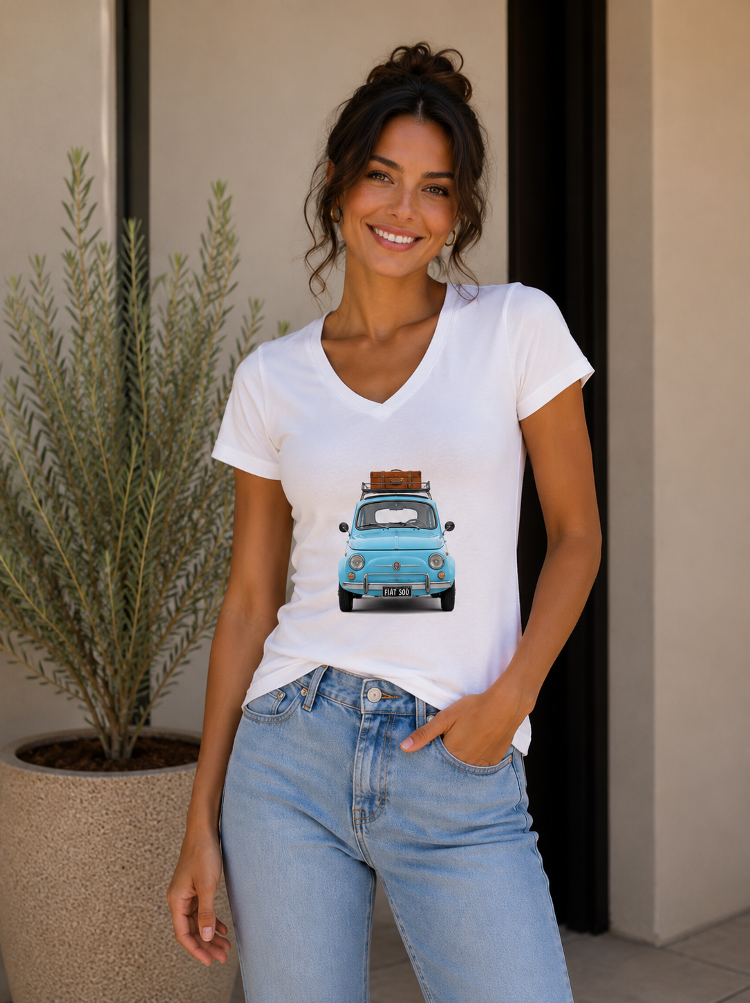 T-Shirt, Fiat 500, Damen, Weiss
